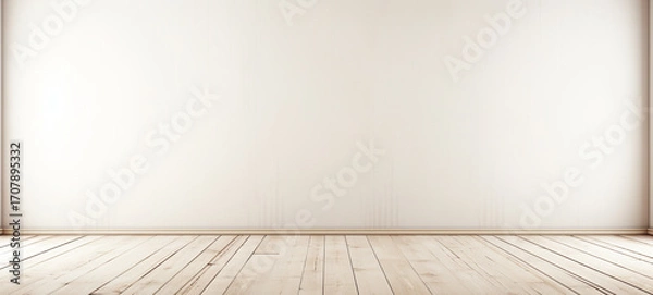 Fototapeta Minimalist and Elegant Empty Interior Room with Hardwood Floor and Bright White Walls Providing a Clean Peaceful and Versatile Background or Setting for Various Creative