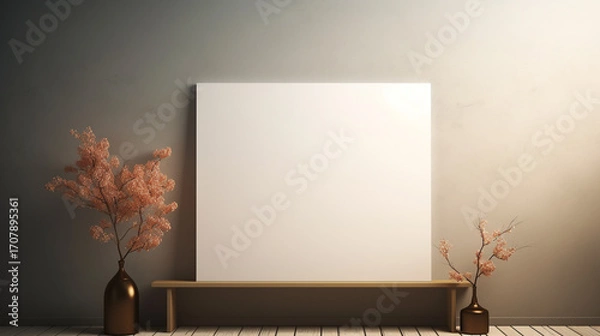 Fototapeta Peaceful and serene minimalist interior design featuring natural wooden decor elements a vase with flowers and a calming tranquil atmosphere