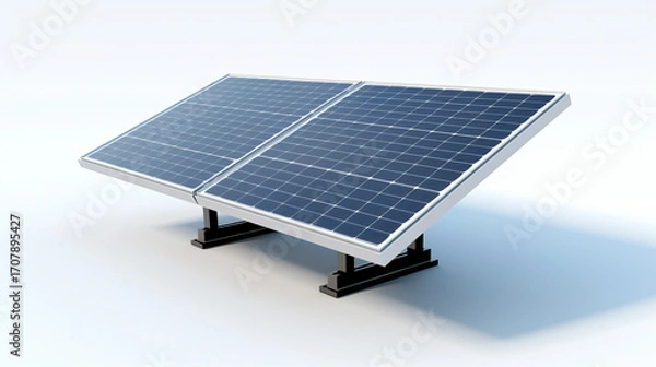 Fototapeta Two large solar panels set up to generate clean renewable electricity using sunlight as an eco friendly sustainable power source on a bright sunny day