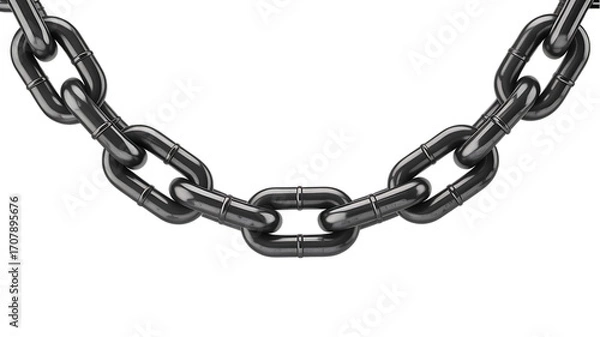 Fototapeta Strong steel chain links hanging against a black backdrop, perfect for concepts of connection and strength