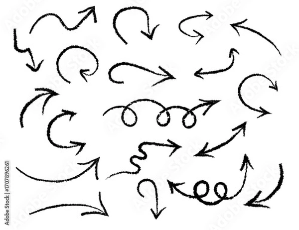 Fototapeta Hand Drawn Sketch Arrows Collection Curved Swirl Doodle Direction Design Elements