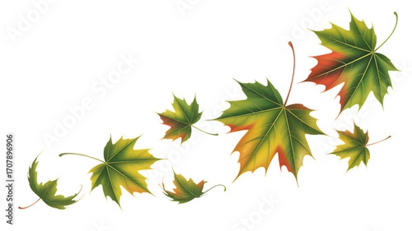 Fototapeta Vibrant autumn maple leaves falling gracefully against a dark backdrop, perfect for design.