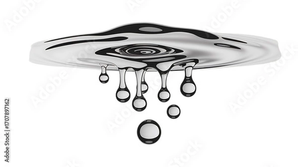 Fototapeta Liquid metal art dripping with glossy, reflective drops against a dark background, modern design