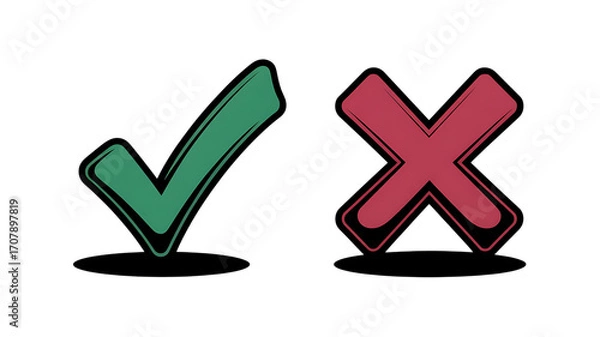 Fototapeta Green checkmark and red cross symbols depicting success versus failure with approval or disapproval