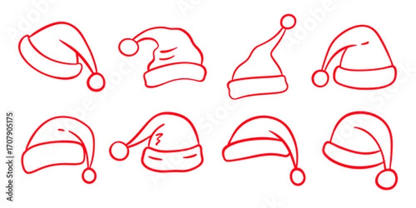 Fototapeta Vector Santa Claus Red Hat outline icon sketch 