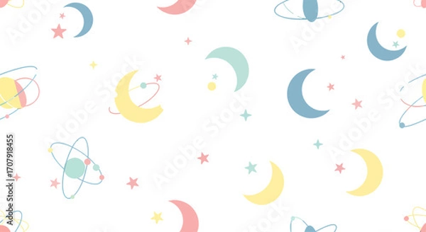 Fototapeta Pastel moon stars rockets space pattern design.