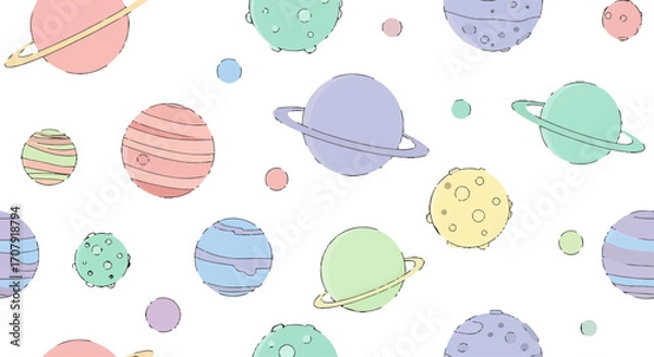 Fototapeta Pastel Planets and Space Objects Pattern.