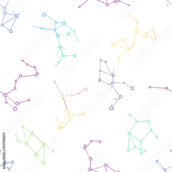 Fototapeta Colorful Hand Drawn Zodiac Constellations Seamless Pattern.