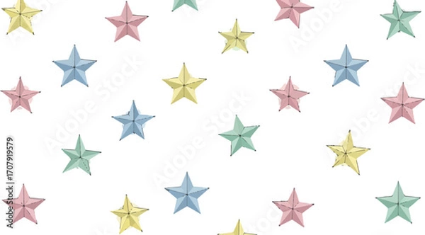 Fototapeta A festive pattern of colorful pastel star shaped foil balloons.