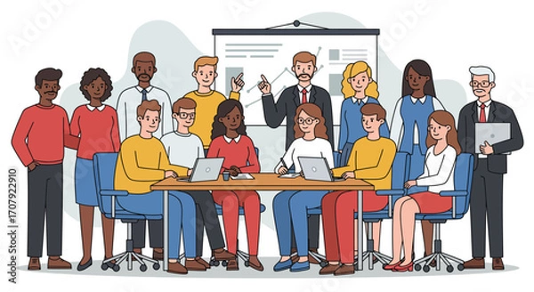 Fototapeta Diverse team working collaboratively towards business goals and strategies