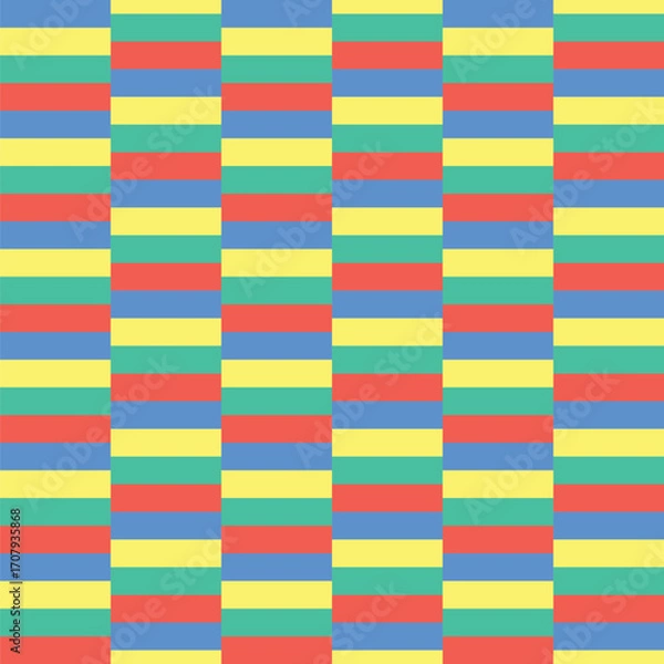 Fototapeta Pattern created from rows of deep; coral; green; blue; yellow; rectangles
