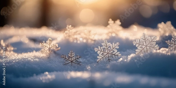 Fototapeta Winter snow background with large snowflake