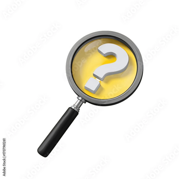 Fototapeta Magnifying Glass Over Yellow Background with Question Mark Symbol