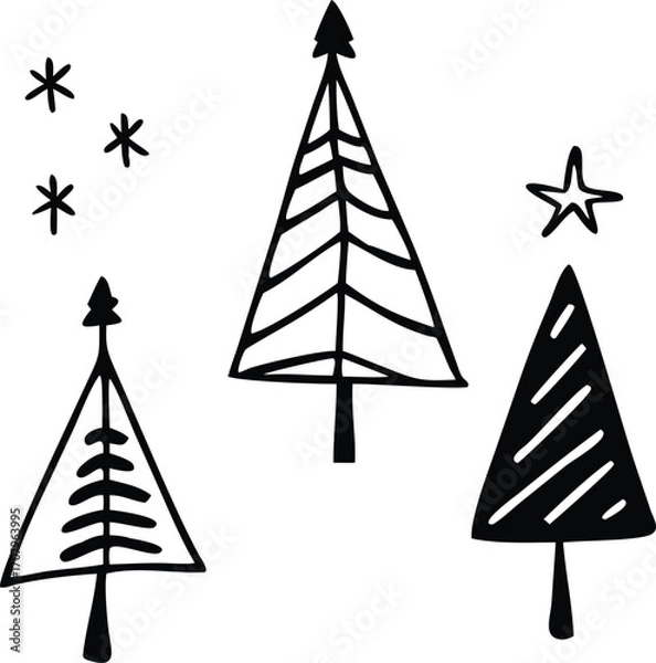 Fototapeta Christmas tree icons File, Hand drawn tree File, Simple pine tree icons