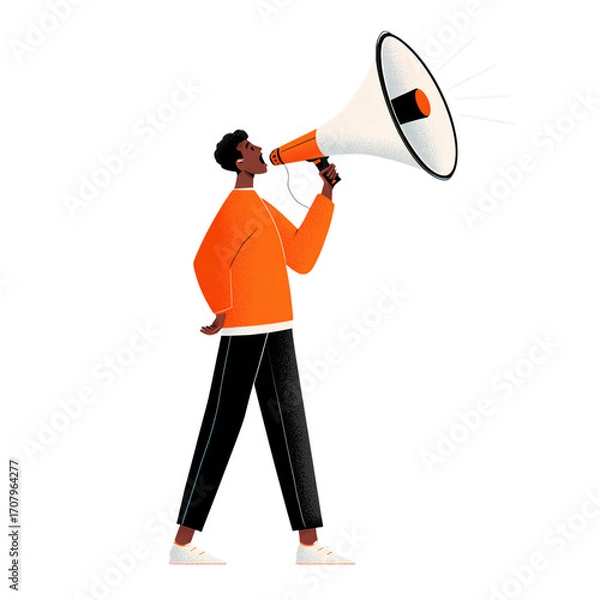 Fototapeta Person Holding Megaphone Promoting Loud Message and Ideas