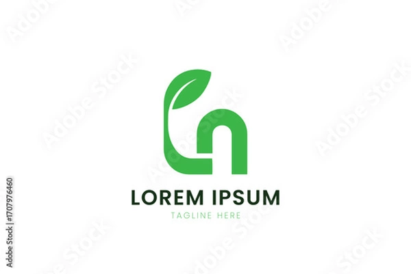 Fototapeta Minimalist green leaf logo design with lorem ipsum text for branding and corporate identity