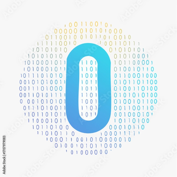 Obraz Abstract digital depiction of the number zero formed by binary code and vibrant gradients
