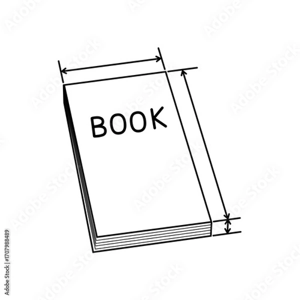 Fototapeta 寸法線が入った閉じた本の線画