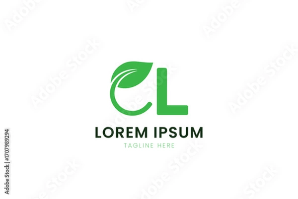 Fototapeta Minimalist green leaf logo design incorporating abstract cl letters for nature businesses