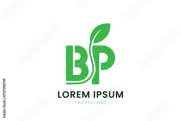 Fototapeta Modern green bp logo with leaf element simple corporate identity design