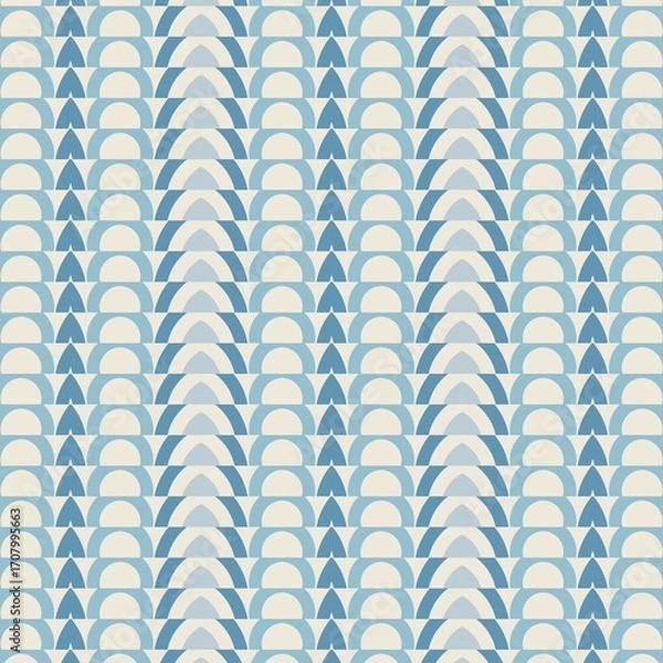 Fototapeta A complex seamless pattern of interlocked arch and half-moon shapes in varying shades of blue and cream, creating a sophisticated geometric ripple effect