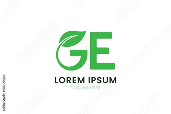 Obraz Modern green ge logo with leaf element clean minimalist branding design