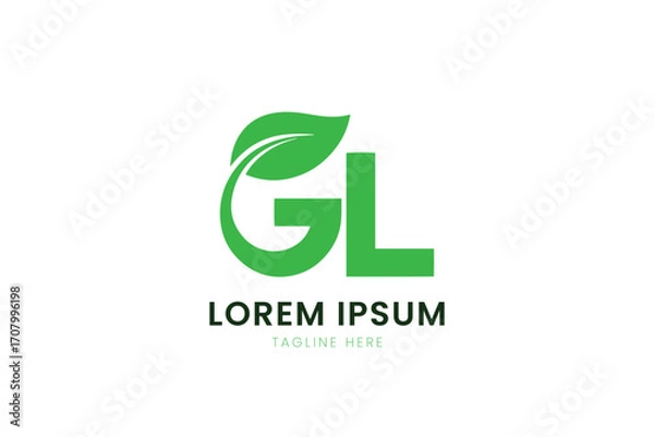 Obraz Modern minimalist green gl letter logo with leaf element and placeholder text