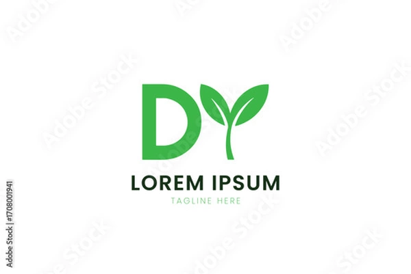 Fototapeta Minimalist green dy logo with sprouting leaf element and placeholder text