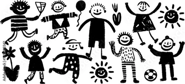 Fototapeta Playful children's activities collection - reading, running, and joyful expressions