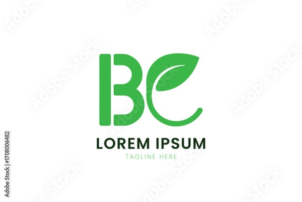 Obraz Minimalist green be logo design with leaf element and lorem ipsum placeholder text