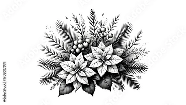 Obraz Elegant monochrome poinsettias and winter foliage composition design