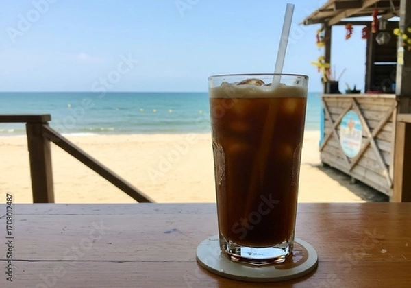 Fototapeta 海辺のアイスコーヒー写真素材