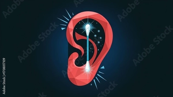 Fototapeta Ear cleaning concept : A conceptual illustration that artistically represents ear care, utilizing a cotton swab and a creative design against a dark backdrop.