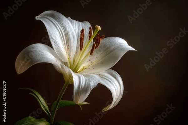Fototapeta Captivating closeup of a pristine white lily flower, highlighting its elegant form and the delicate texture of its petals