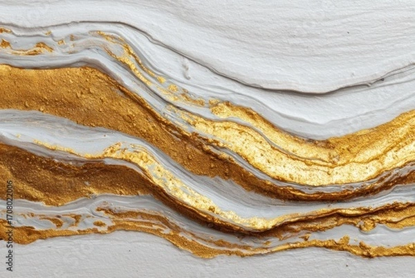 Obraz Abstract white paint with gold streaks background wallpaper. Copy space, golden luxurious artistic backdrop, contemporary art 