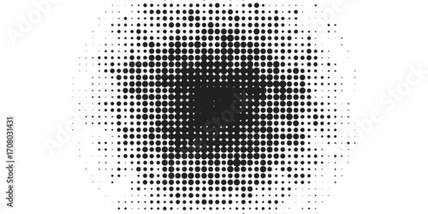 Fototapeta Halftone circle dotted frame circularly distributed set. Abstract dots logo emblem design element. Round border Icon using random halftone circle dot texture.background