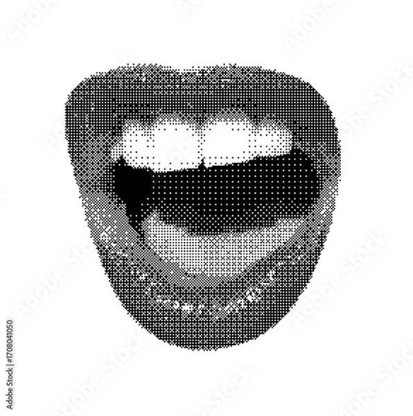 Obraz Minimalist halftone mouth illustration, retro pop art lips clipart, open mouth graphic design element