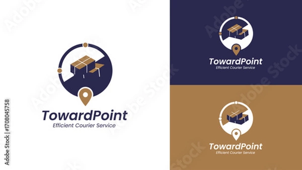 Fototapeta Courier Service Logo with Package and Location Pin