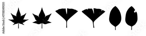 Obraz 秋の葉のシルエットイラストセット