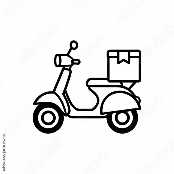 Fototapeta Minimalist black icon vector of scooter with shipping box