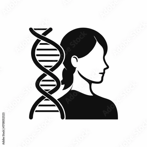 Fototapeta Vector icon of a DNA double helix with a user silhouette overlay.