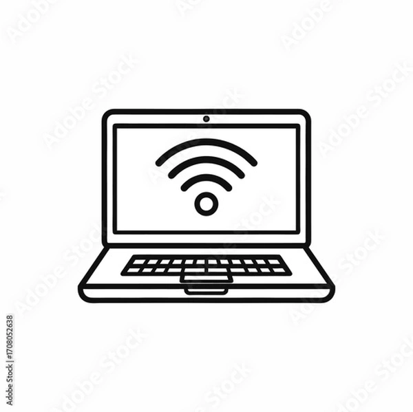 Fototapeta Vector icon of laptop computer with wifi signal