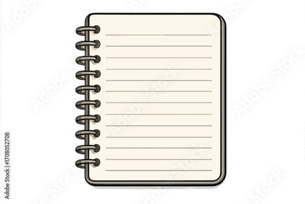Fototapeta Realistic notebook mockup vector. Empty lined paper on a spiral notepad for notes or memos. Office and school supply for education, journaling, or diary. Blank page concept.