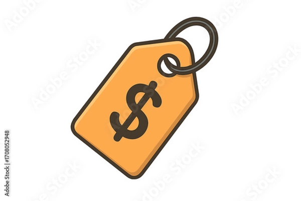 Fototapeta Price tag symbol with dollar sign, flat style vector, cartoon illustration, transparent background, shopping label icon, ecommerce, sale tag, pricing sticker