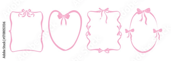 Fototapeta Hand drawn coquette bow frame set. Ribbon borders in a vintage style. Vector illustration.