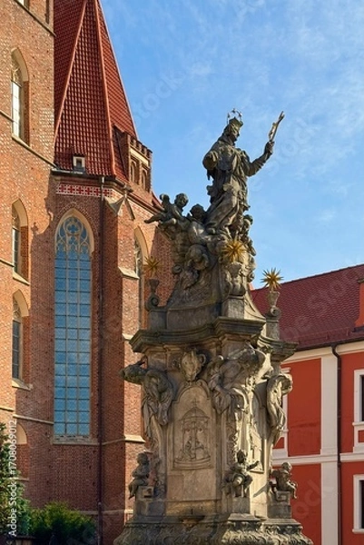 Fototapeta Cathedral in Wroclaw, Poland with statue in front of it