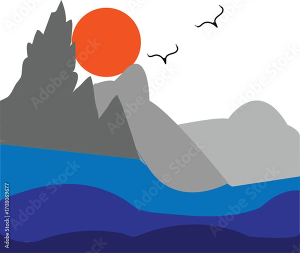 Obraz Trendy river flow with mountain