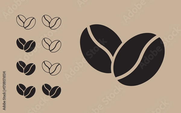 Fototapeta Coffee bean illustrations in various styles and colors on a beige background