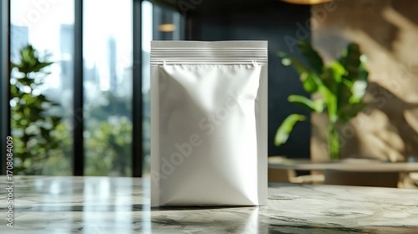 Fototapeta Modern white packaging mockup for product display featuring eco-friendly design, clean branding, and professional marketing in stylish kitchen environment