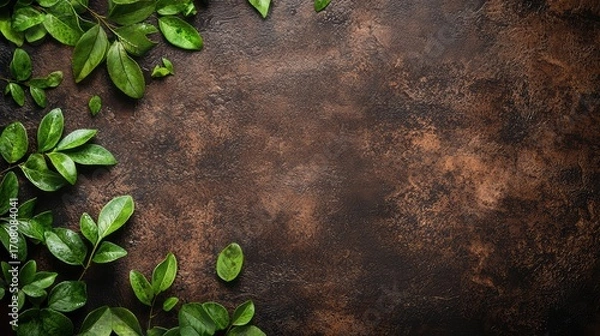 Fototapeta Vibrant greenery leaves and foliage creating a natural rustic background texture with earthy colors for organic design and wellness decoration